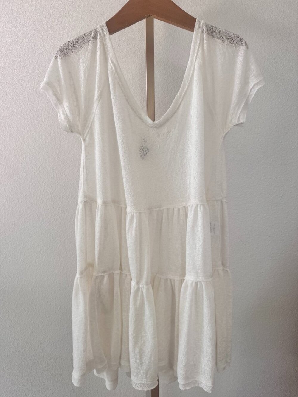 AE Studio Tiered Burnout Dress XS/S White Cream Beach Cover Up Coastal Resort